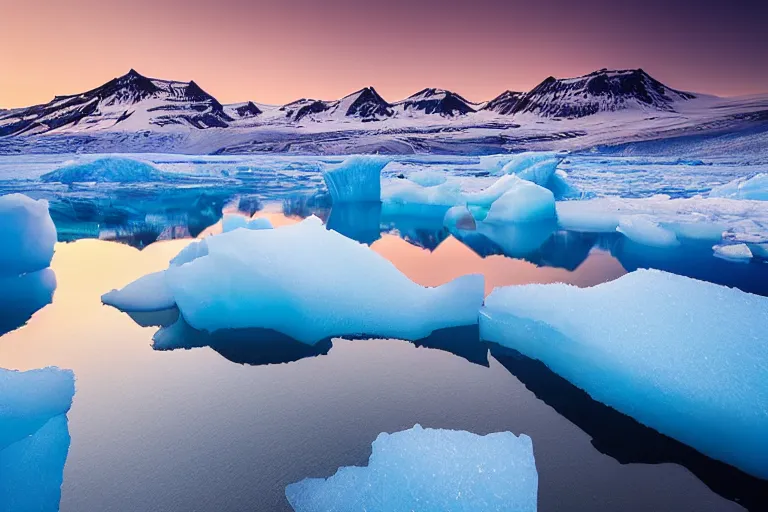 Image similar to landscape photography by marc adamus, glacial lake, jokulsarlon, sunset, lake