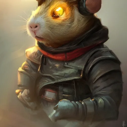 Image similar to cute little anthropomorphic Guinea Pig wearing techwear outfit, ultra wide lens shot , tiny, small, short, cute and adorable, pretty, beautiful, DnD character art portrait, matte fantasy painting, DeviantArt Artstation, by Jason Felix by Steve Argyle by Tyler Jacobson by Peter Mohrbacher, cinematic lighting