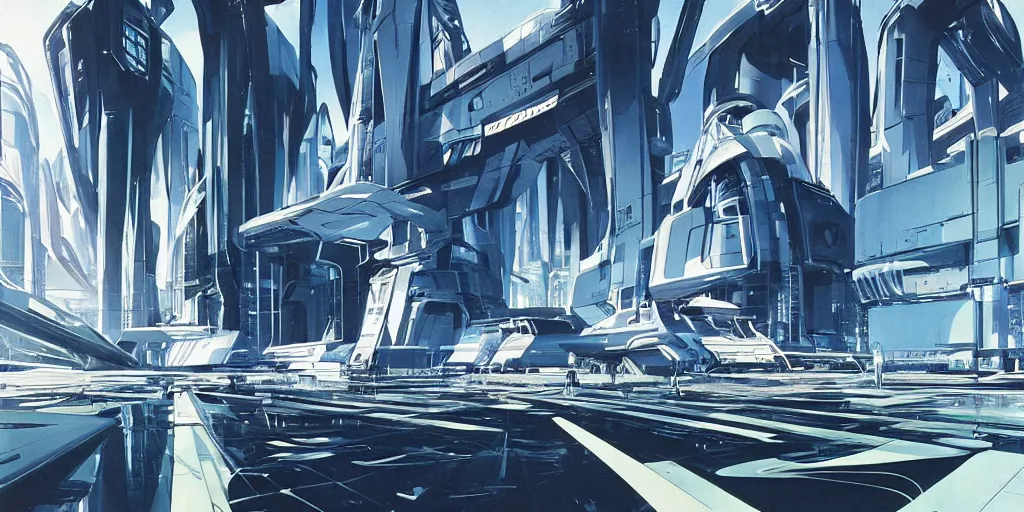Image similar to anime futuristic architecture designed by Syd Mead,