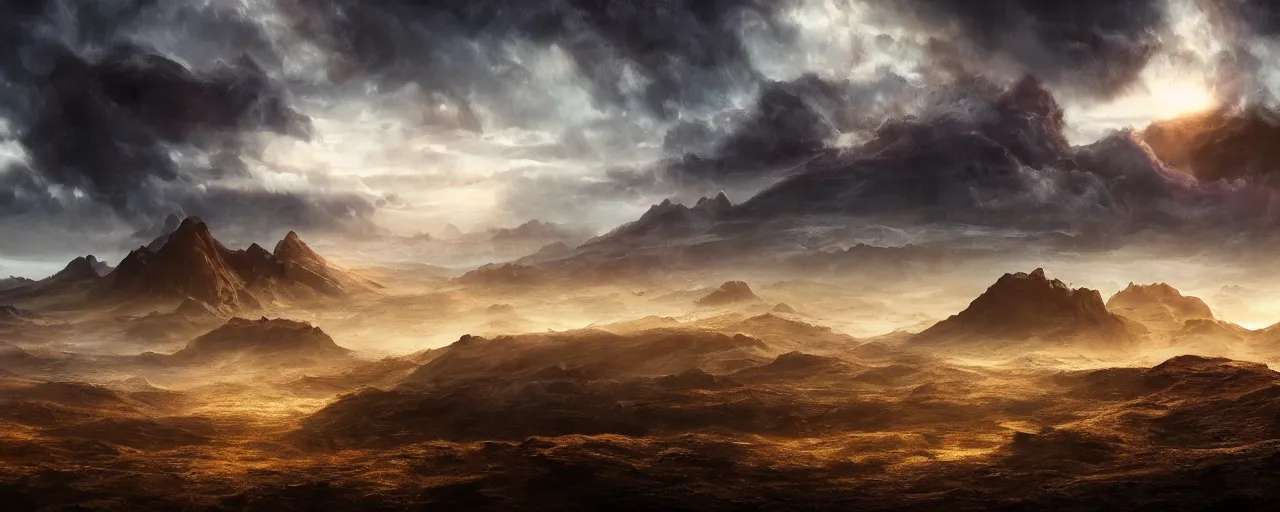 Image similar to otherworldly landscape by wayne barlow, [ cinematic, epic, opening shot, establishing, mattepainting, 4 k ]