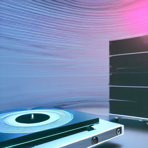 Prompt: a 3 d render of a vaporwave turntable, realistic, octane render, unreal engine, 8 k