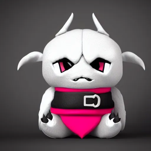 Image similar to cute fumo chibi plush imp knight, black and white with pink hearts, soft shadow, vray