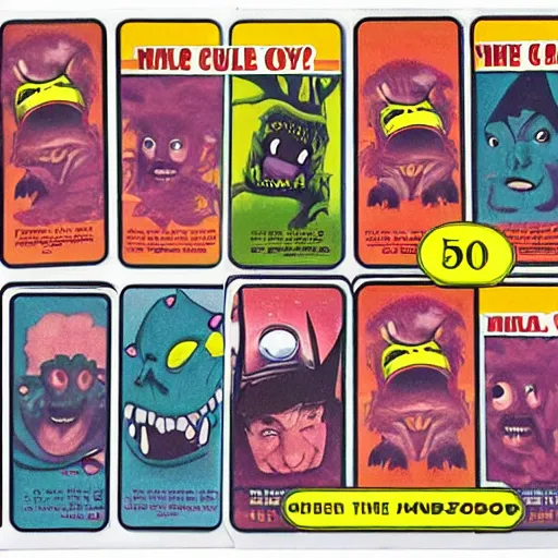 Image similar to movie monster bubble gum cards from the 5 0 s to the 7 0 s