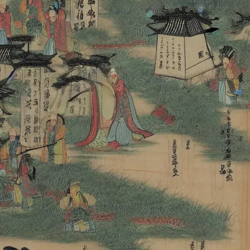 Image similar to Krusu's two-dimensional style, such as the thirty-six scenes of Fuyue painted by ukiyo, and the river on the Qingming Festival