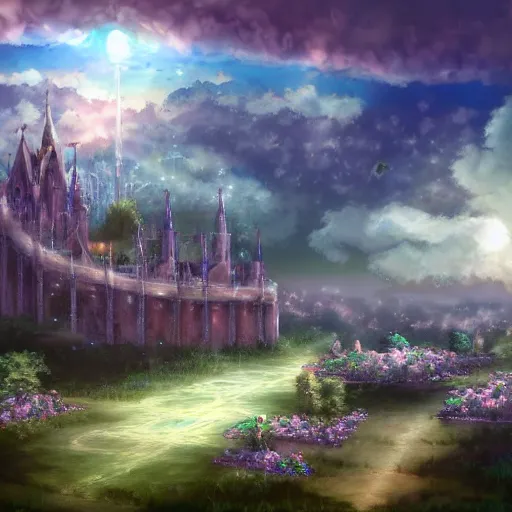 Image similar to heaven city fantasy pixiv scenery art inspired by magical fantasy