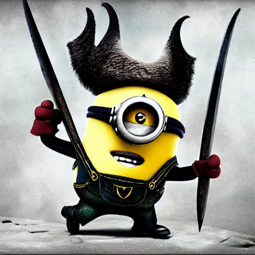 Image similar to The minions in The Vikings Digital art very detailed 4K quality Super Realistic