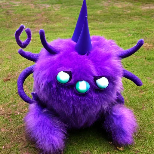 Prompt: 1 eyed 1 horned flying purple monster with fur