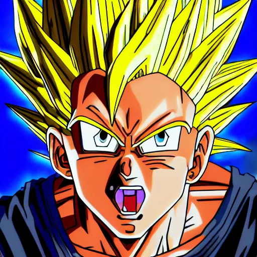 Image similar to ultra realistic portrait painting of bernie sanders as super saiyan goku, art by akira toriyama, 4 k, dragon ball artstyle, cel shaded, highly detailed, epic lighting