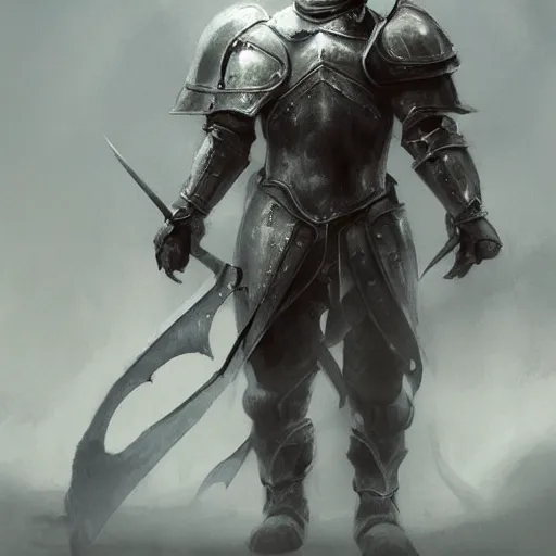 Prompt: handsome grey orc wearing medieval suit of armor, illustration, concept art, art by wlop, dark, moody, dramatic