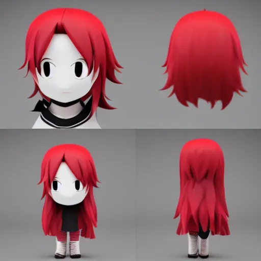 Image similar to cute fumo plush of a red and white - haired prankster, anime, vray