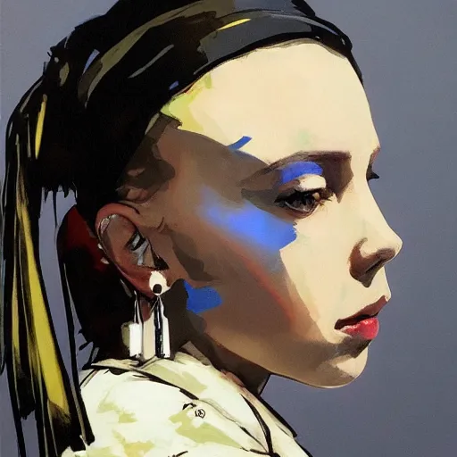 Image similar to Millie Bobby Brown with the pearl earring by Yoji Shinkawa