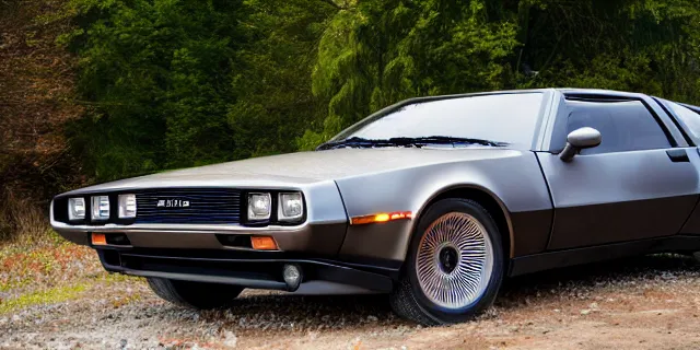 Image similar to a single delorean and 1 9 6 9 dodge charger hybrid, dslr