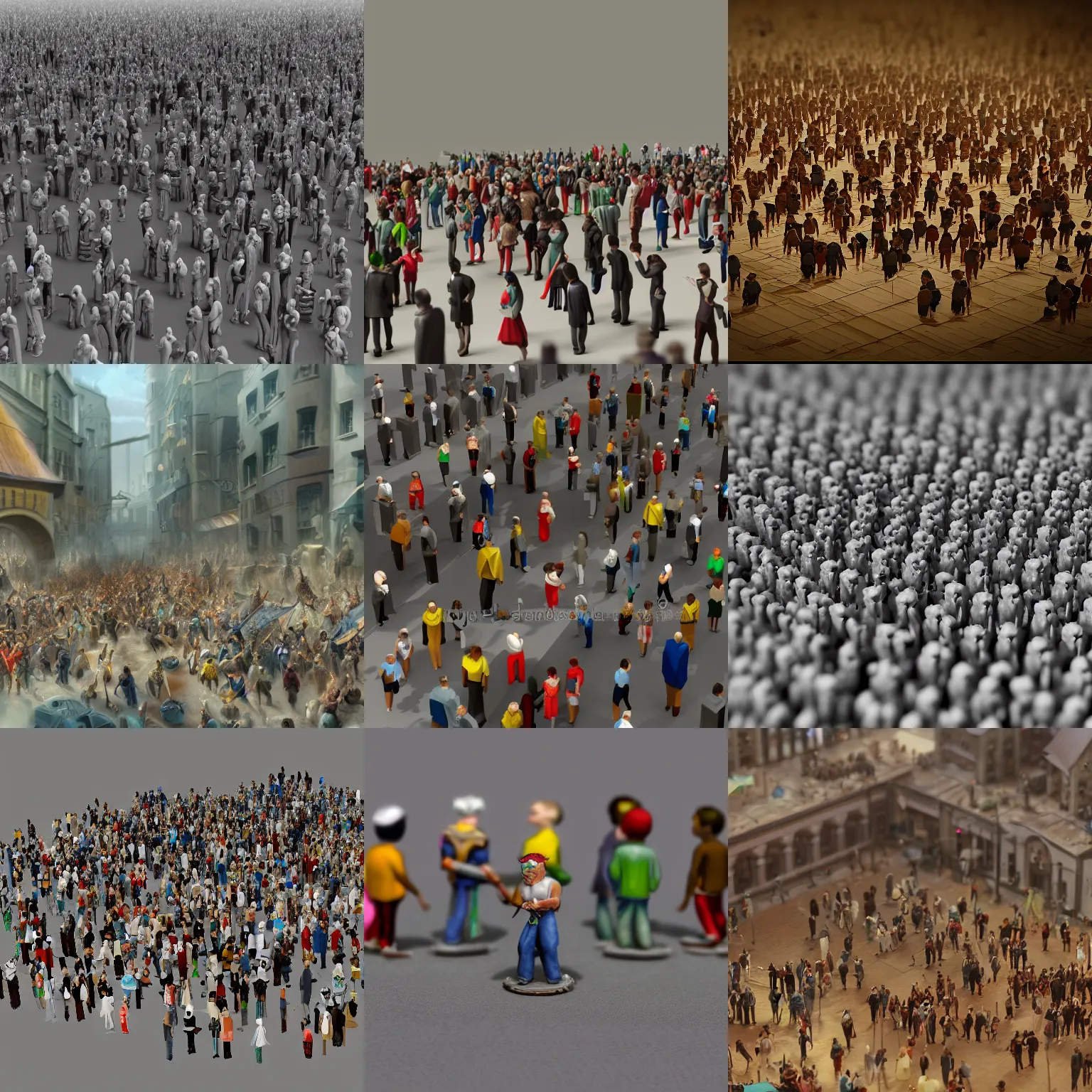 Prompt: miniature crowd matte painting, smooth, sharp focus