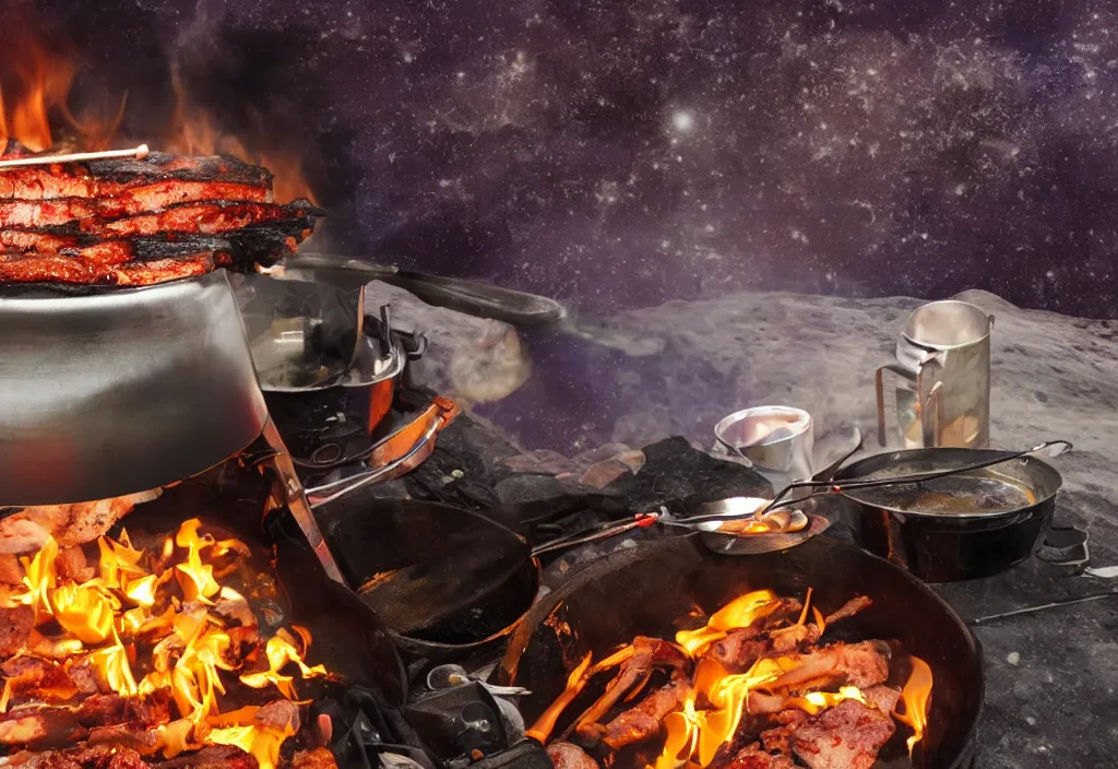 Prompt: a bbq sizzling on the moon