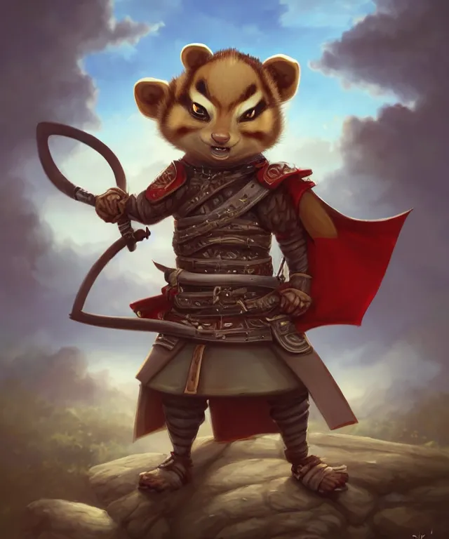 Image similar to anthropomorphic chipmunk samurai, samurai outfit, standing in a beautiful landscape, cute and adorable, dnd character art portrait, matte fantasy painting, deviantart artstation, by jason felix by steve argyle by tyler jacobson by peter mohrbacher, cinematic lighting