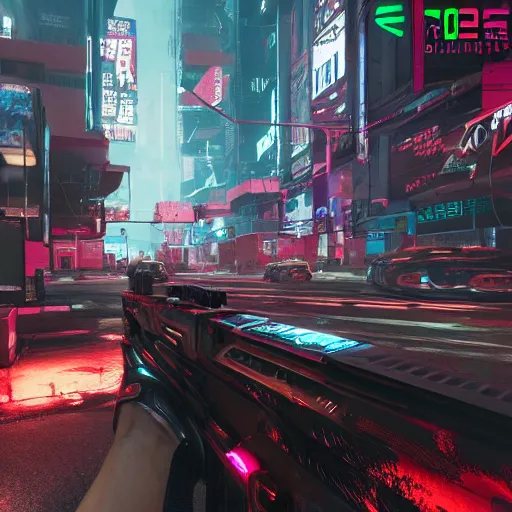 Image similar to futuristic call of duty game set in a synth - wave cyberpunk city, ps 5, 8 k
