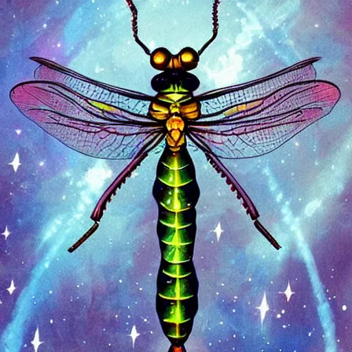 Image similar to A cosmic Dragonfly, universe on the background, concept art , Pinterest art station