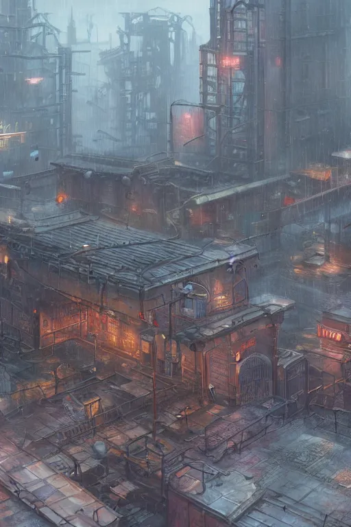 Image similar to a highly detailed matte painting of a soviet steampunk industrial zone in lightning storm and heavy rain by studio ghibli, makoto shinkai, by artgerm, by wlop, by greg rutkowski, volumetric lighting, octane render, 4 k resolution, trending on artstation, masterpiece