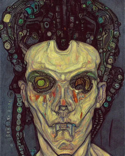 Prompt: portrait of cyberpunk cthulhu by egon schiele in the style of greg rutkowski