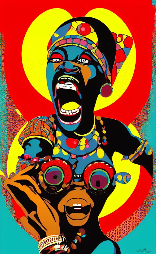 Image similar to mama africa laugh at her child!!! pop art, pixel, bioshock, gta chinatown, artgerm, richard hamilton, mimmo rottela, julian opie, aya takano, intricate, object separated