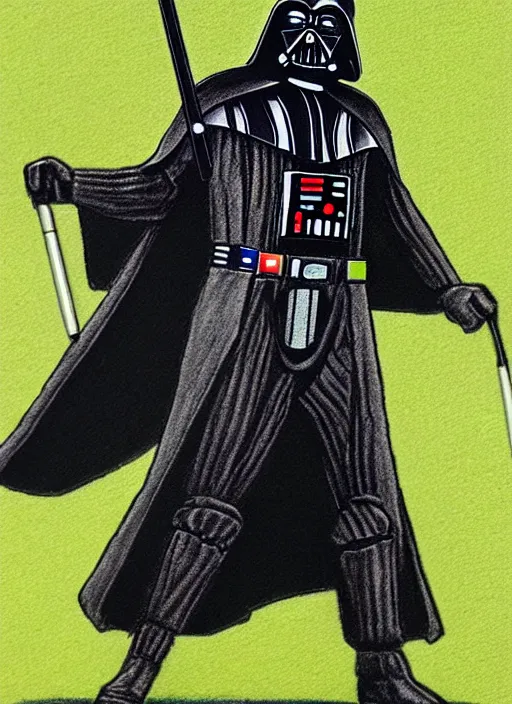 Image similar to a colored pen drawing of darth vader playing golf