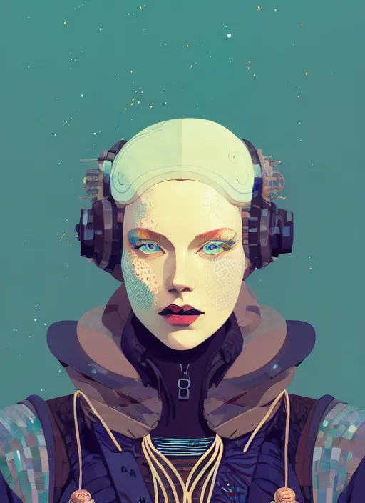 Prompt: portrait of beautiful nordic woman wearing dieselpunk clothes, blue eyes, artstation winner by victo ngai, kilian eng and by jake parker, by conrad roset, swirly vibrant color lines, winning award masterpiece, fantastically gaudy, aesthetic octane render, 8 k hd resolution