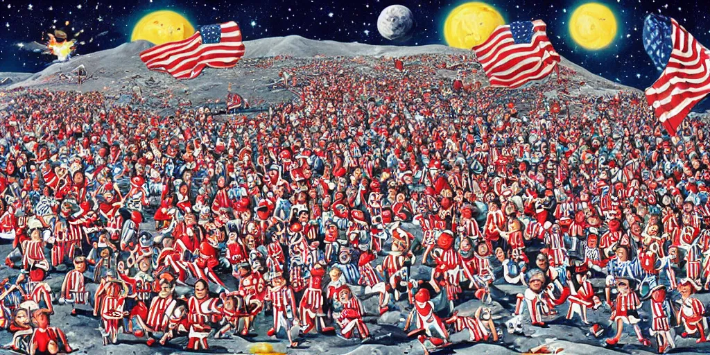 Prompt: a huge Where’s Waldo on the moon puzzle