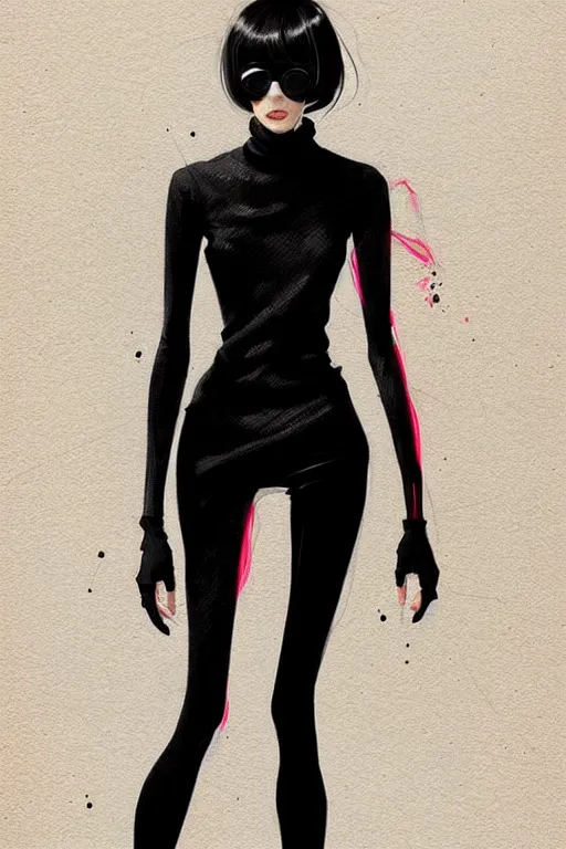 Image similar to a ultradetailed half body painting of a stylish woman in a black turtleneck by conrad roset, greg rutkowski and makoto shinkai trending on artstation