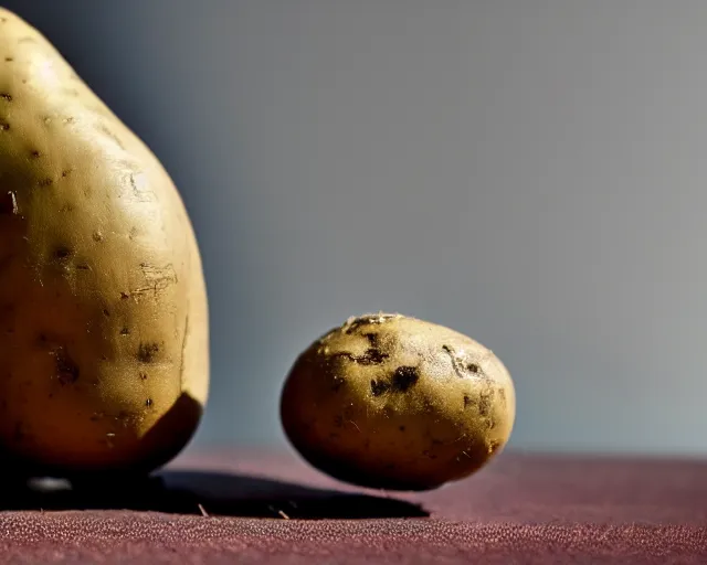 Image similar to elon musk stuck inside a potato, dof and bokeh