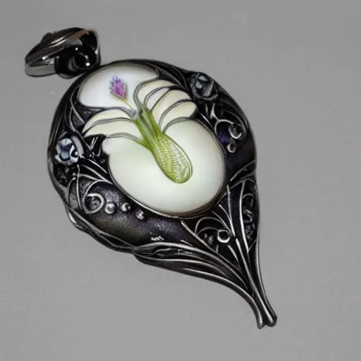 Image similar to hyperrealistic botanical artnouveau complicated constructional artnouveau patterned rene lalique jewelry