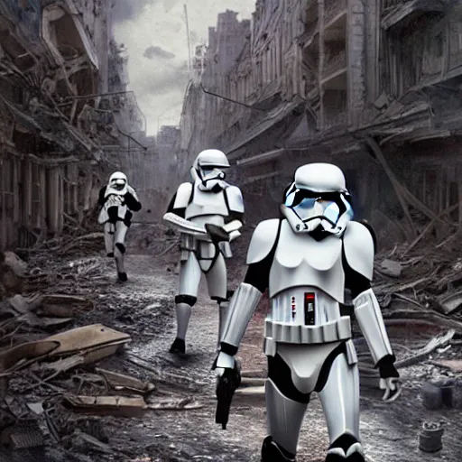 Prompt: storm troopers walking through the center of a destroyed city, extreme realism, massive destruction, extremely detailed digital painting, highly detailed, 1 9 2 0's colored pencil art style, deep aesthetic, 8 k, highly ornate intricate details, cinematic lighting, rich colors, digital artwork, ray tracing, hyperrealistic, photorealistic, cinematic landscape, trending on artstation,