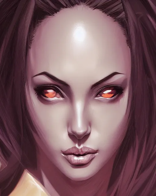 Image similar to capcom character, anime portrait of angelina jolie, highly detailed, digital painting, artstation, character, concept art, smooth