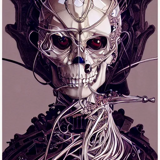 Image similar to anime manga skull portrait young woman skeleton, robot cyborg, intricate, elegant, highly detailed, digital art, ffffound, art by JC Leyendecker and sachin teng