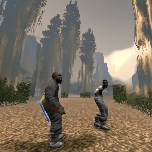 Image similar to screenshots of a lost cancelled Kanye West themed MMORPG (2013).