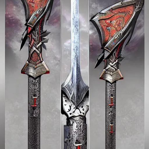 Image similar to warrior sword blade ⚔️ , war theme sword blade, fantasy sword of warrior, armored sword blade, fiery coloring, epic fantasy style art, fantasy epic digital art, epic fantasy weapon art