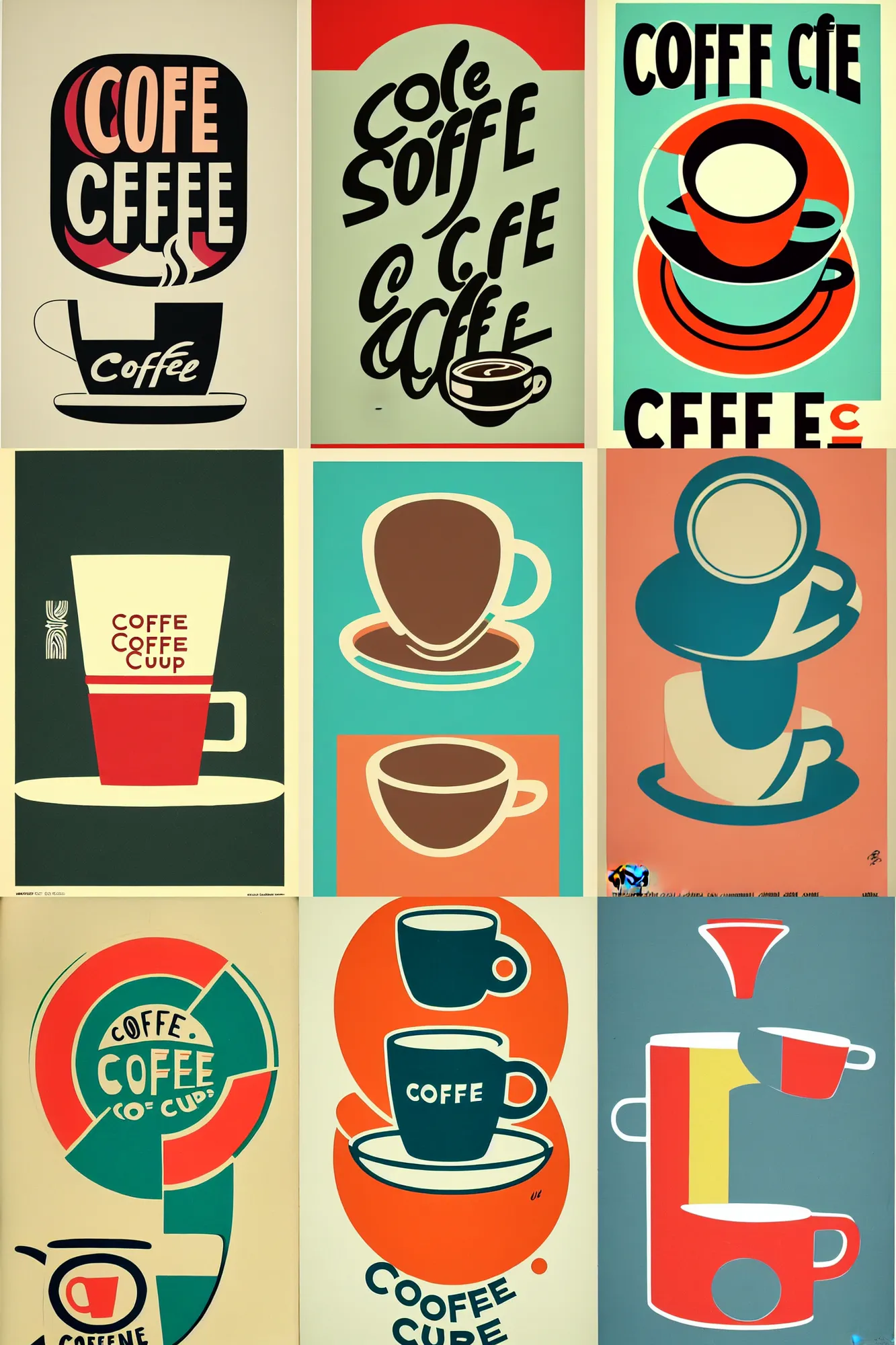 Prompt: coffee cup logo by mcbess full colour print vintage colours, 1 9 5 0 s, by conran roset
