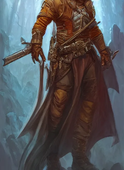 Image similar to gunslinger, dndbeyond, bright, colourful, realistic, dnd character portrait, full body, pathfinder, pinterest, art by ralph horsley, dnd, rpg, lotr game design fanart by concept art, behance hd, artstation, deviantart, hdr render in unreal engine 5