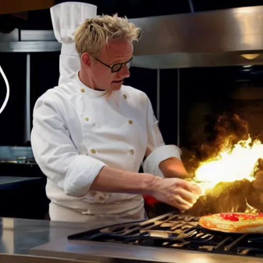 Image similar to Gordon Ramsey cooking with Walter White, realistic, ultra high detail, 8k.