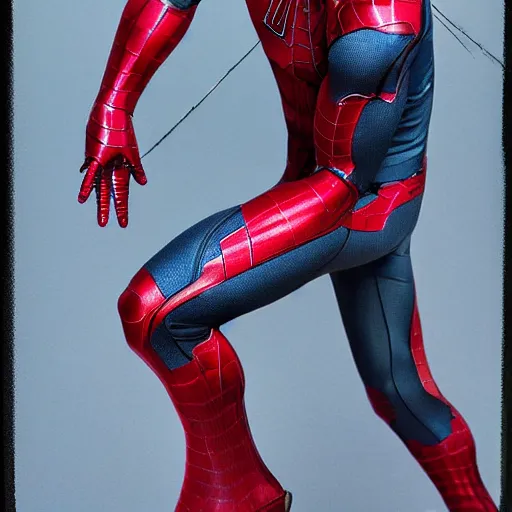 Image similar to a single iron man and spider - man hybrid, dslr, polaroid