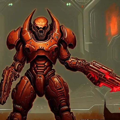 Image similar to doom slayer from doom eternal, epic paint