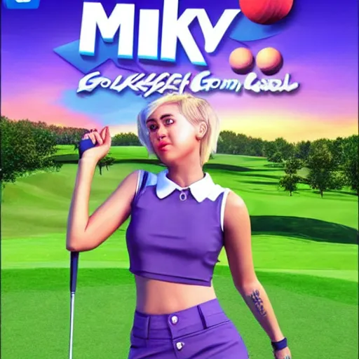 Prompt: video game box art of a game called miley cyrus golf, 4 k, highly detailed cover art.