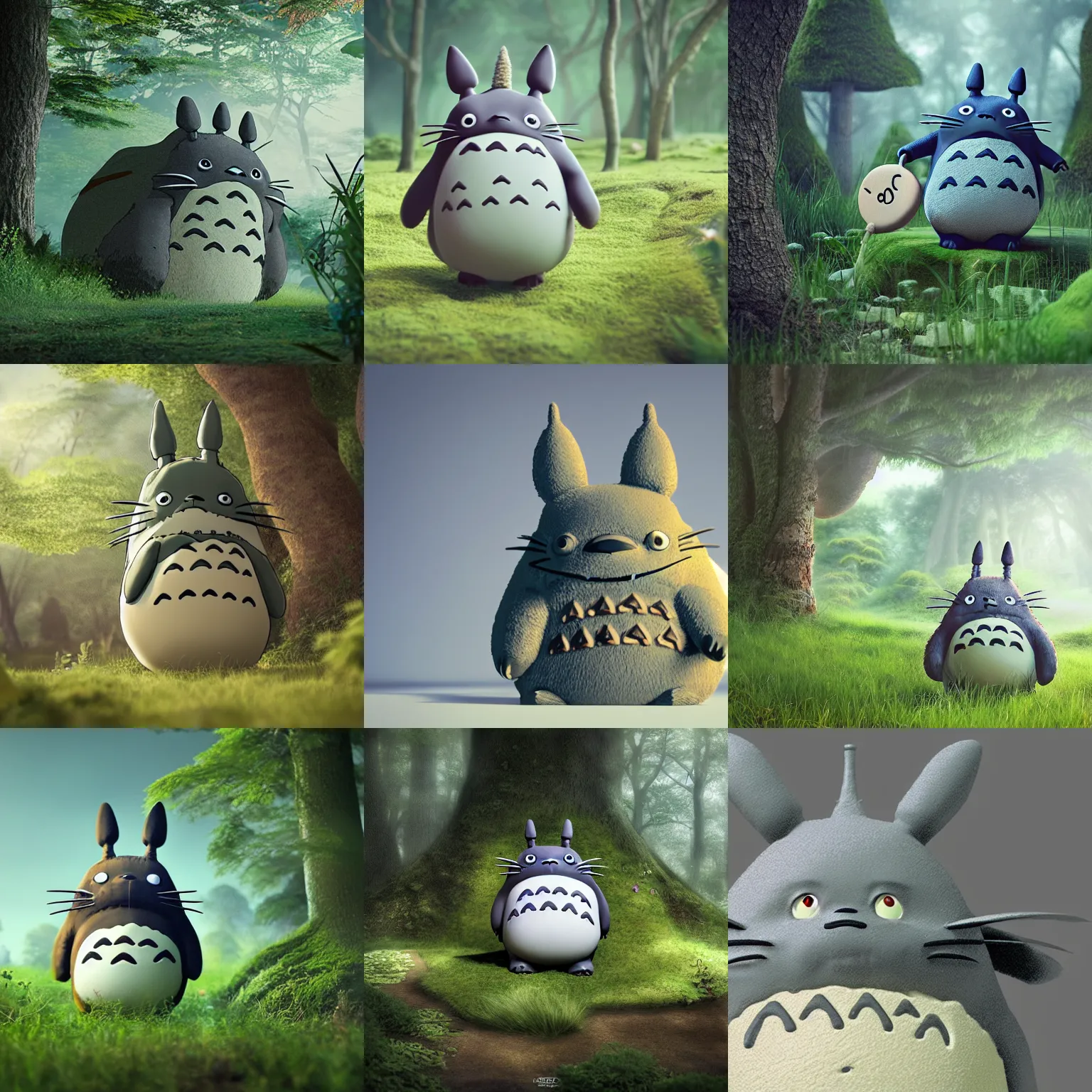 Prompt: totoro in the magicforest, photo, octane render, photorealism, hyper detail, realism