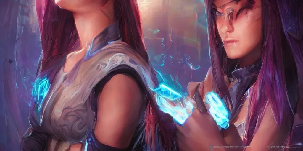 Image similar to concept art of young hispanic female netrunner d & d video game characters head designs, unique hair designs, by marc brunet and artgerm