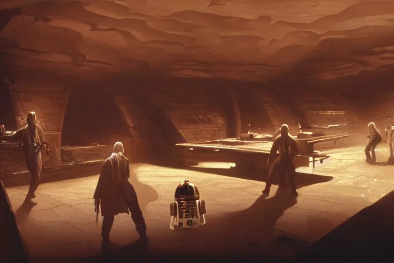 Image similar to the most amazing dream you ever had about star wars cantina, hyper realistic, ambient lighting, concept art, intricate, hyper detailed, smooth, volumetric lighting, george lucas, ralph mcquarrie, octane