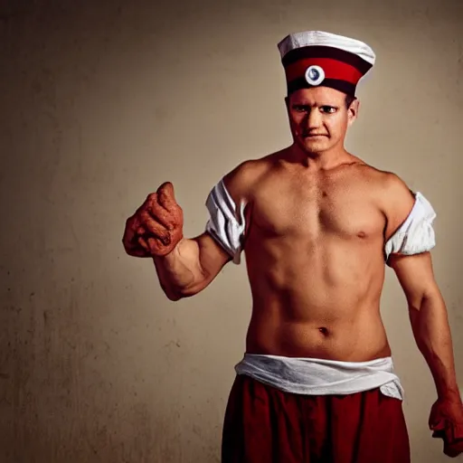 Prompt: photo of popeye the sailor man, photography, fullbody, dynamic lighting, beautiful face