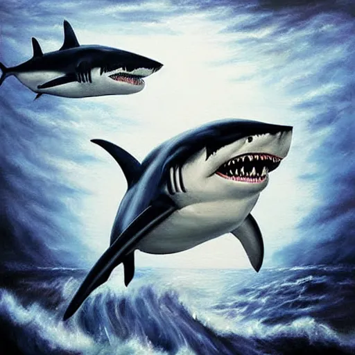 Prompt: sharknado, high definition, oil painting