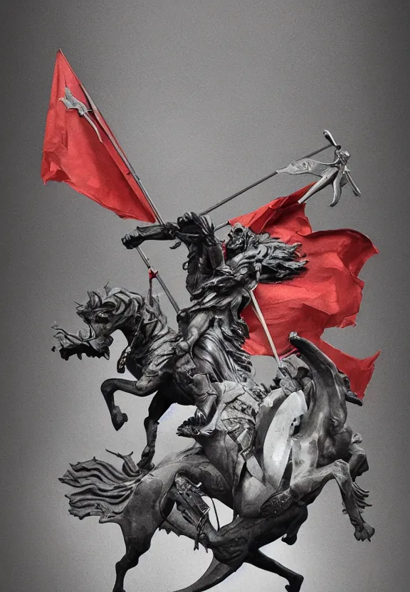 Prompt: [A sculpture of St.Georges slaying the dragon. Soviet!!!! Propaganda!!!! poster!!!!!!!!!!, promotional poster, advertising, composition, graphic design, elegant, highly detailed, digital painting, artstation, concept art, matte, sharp focus, illustration, octane render, unreal engine, photography]