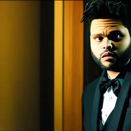 Image similar to theweeknd as the american psycho, cinematic still