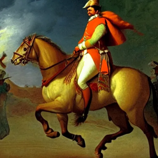 Prompt: narendra modi riding a horse, napoleon style, italian renaissance