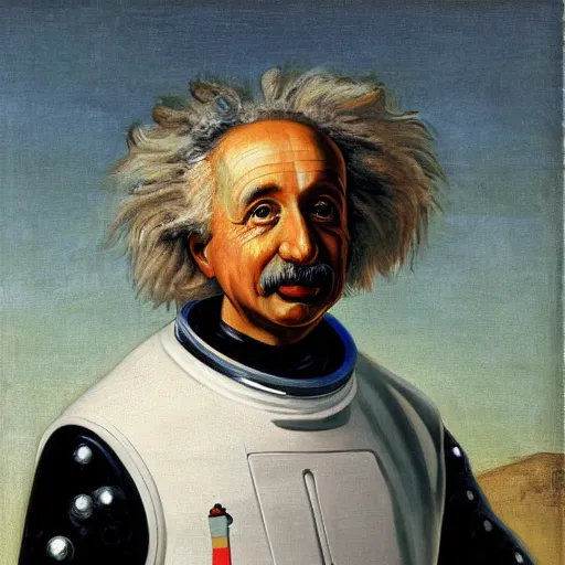 Prompt: painting of Einstein as an astronaut wearing a helmet by George Stubbs, renaissance painting, oil painting, old master